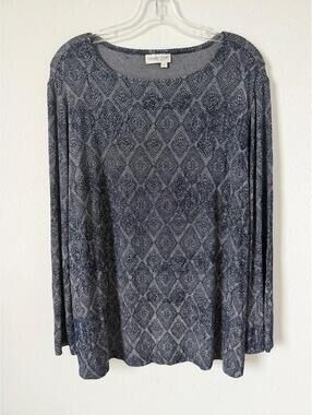 Coldwater Creek Long Sleeve Round Neck Blue/Gray Geo Stretch Blouse Size 1X